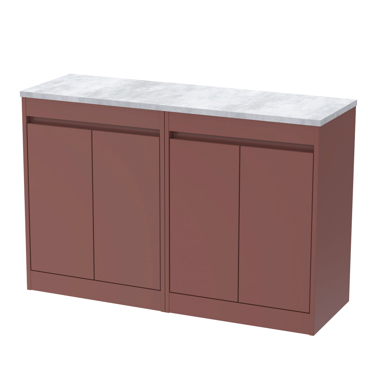 Modern Splash 1200mm Smoked Red 4 Door Floor Standing Vanity Unit With Bellato Grey Worktop