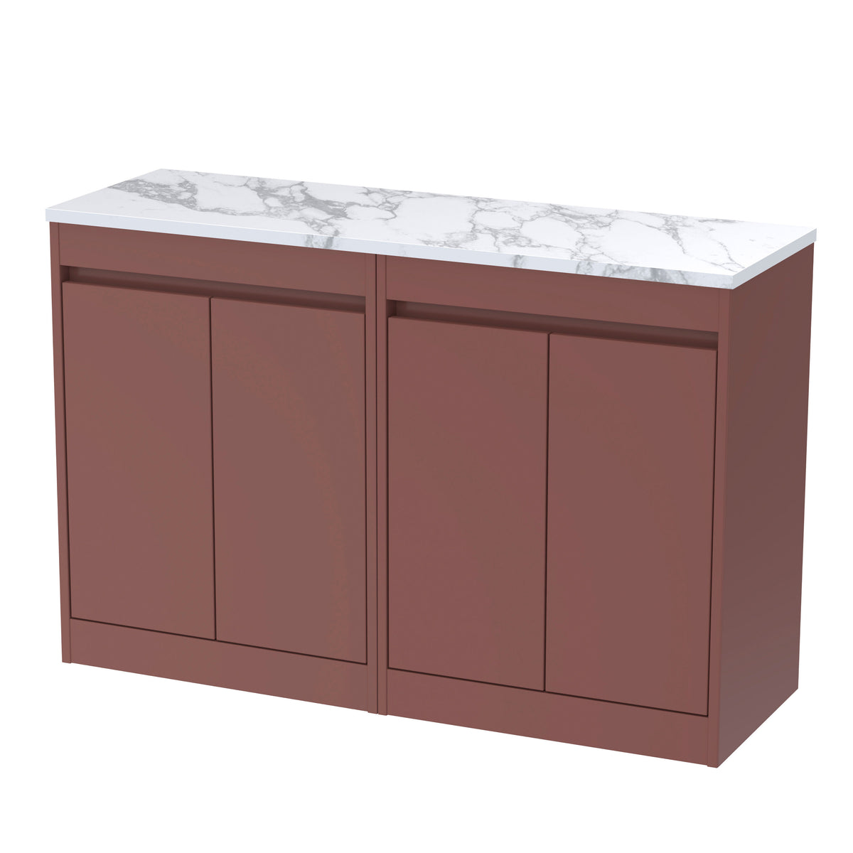 Modern Splash 1200mm Smoked Red 4 Door Floor Standing Vanity Unit With Carrera Marble Worktop