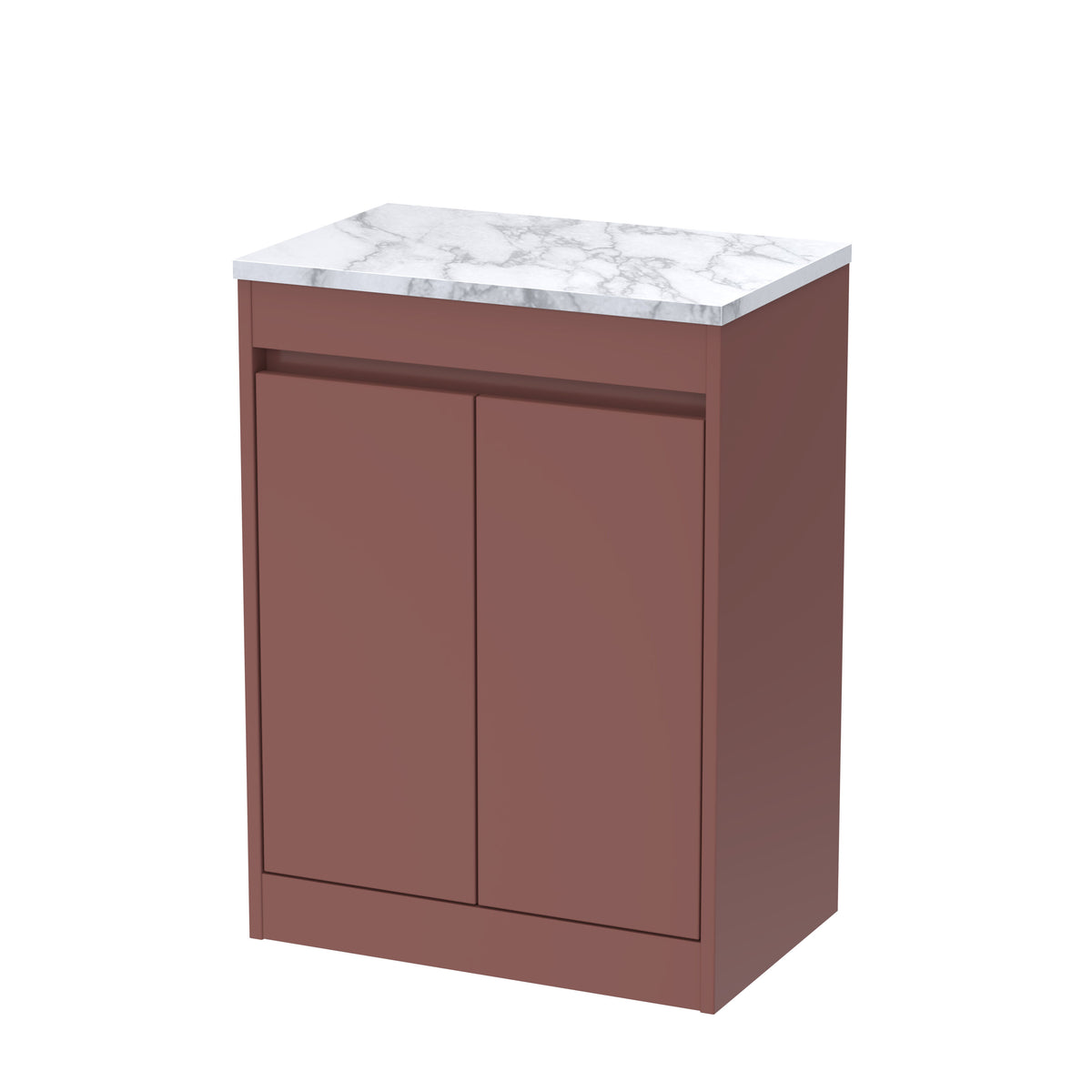 Modern Splash 600mm Smoked Red 2 Door Floor Standing Vanity Unit With Carrera Marble Worktop