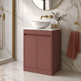 Modern Splash 600mm Smoked Red 2 Door Floor Standing Vanity Unit With Carrera Marble Worktop