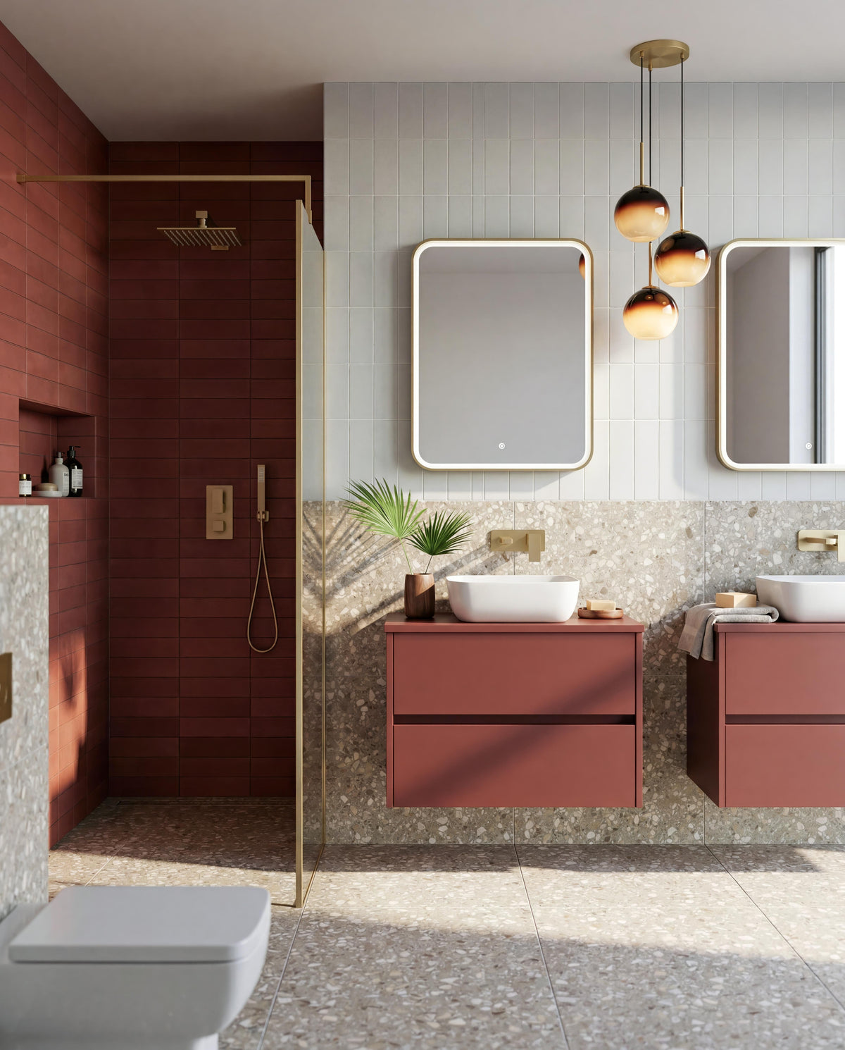 Modern Splash 600mm Smoked Red 2 Drawer Wall Hung Vanity Unit With Mid-Edge Basin