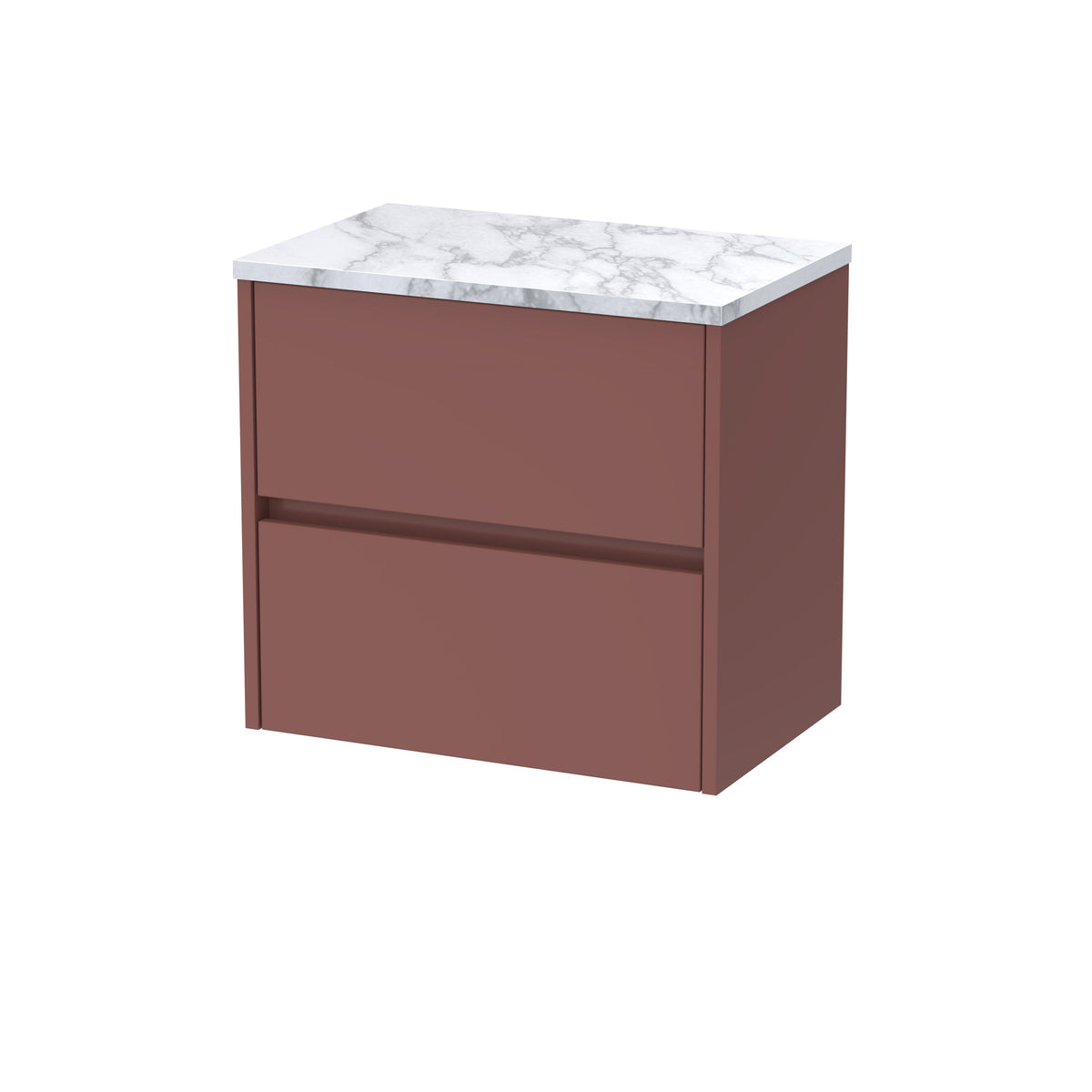 Modern Splash 600mm Smoked Red 2 Drawer Wall Hung Vanity Unit With Carrara Laminate Worktop