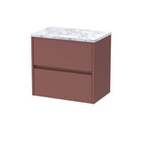 Modern Splash 600mm Smoked Red 2 Drawer Wall Hung Vanity Unit With Carrara Laminate Worktop