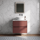 Modern Splash 600mm Smoked Red 2 Drawer Wall Hung Vanity Unit With Carrara Laminate Worktop