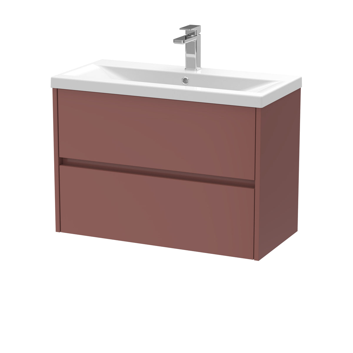 Modern Splash 800mm Smoked Red 2 Drawer Wall Hung Vanity Unit With Mid-Edge Basin