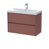 Modern Splash 800mm Smoked Red 2 Drawer Wall Hung Vanity Unit With Thin Edge Basin