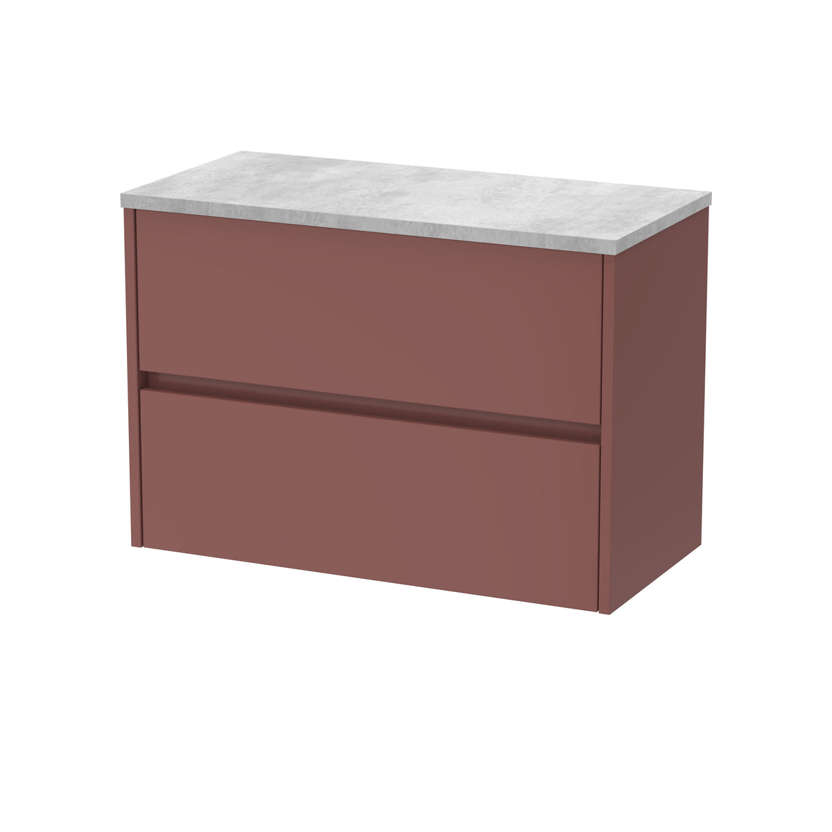 Modern Splash 800mm Smoked Red 2 Drawer Wall Hung Vanity Unit With Bellato Grey Worktop