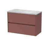 Modern Splash 800mm Smoked Red 2 Drawer Wall Hung Vanity Unit With Bellato Grey Worktop