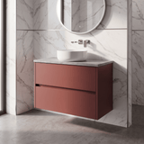 Modern Splash 800mm Smoked Red 2 Drawer Wall Hung Vanity Unit With Bellato Grey Worktop