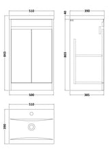 Modern Splash 500mm Autumn Oak 2 Door Floor Standing Vanity Unit With Mid-Edge Basin