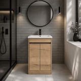 Modern Splash 500mm Autumn Oak 2 Door Floor Standing Vanity Unit With Mid-Edge Basin