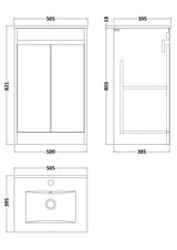 Modern Splash 500mm Autumn Oak 2 Door Floor Standing Vanity Unit With Minimilist Basin