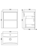Modern Splash 500mm Autumn Oak 2 Drawer Wall Hung Vanity Unit With Mid-Edge Basin