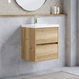 Modern Splash 500mm Autumn Oak 2 Drawer Wall Hung Vanity Unit With Mid-Edge Basin