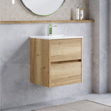 Modern Splash 500mm Autumn Oak 2 Drawer Wall Hung Vanity Unit With Minimalist Basin