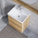 Modern Splash 500mm Autumn Oak 2 Drawer Wall Hung Vanity Unit With Thin Edge Basin