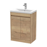 Modern Splash 600mm Autumn Oak 2 Door Floor Standing Vanity Unit With Mid-Edge Basin