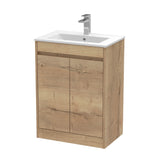 Modern Splash 600mm Autumn Oak 2 Door Floor Standing Vanity Unit With Minimilist Basin