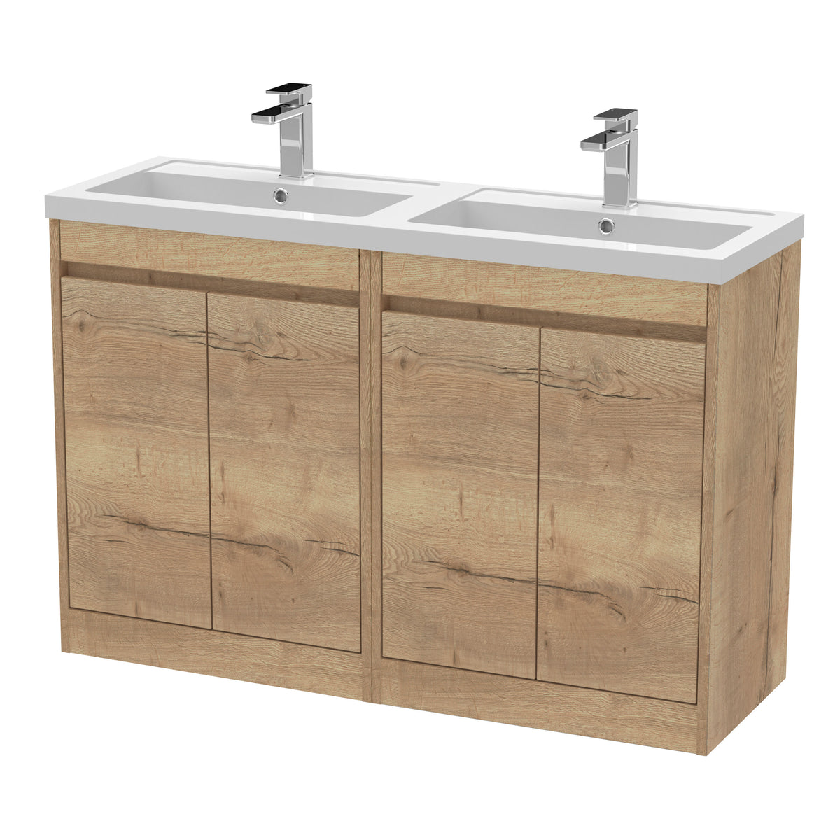 Modern Splash 1200mm Autumn Oak 4 Door Floor Standing Vanity Unit With Ceramic Basin