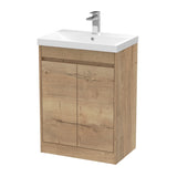 Modern Splash 600mm Autumn Oak 2 Door Floor Standing Vanity Unit With Thin-Edge Basin