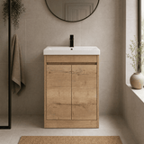Modern Splash 600mm Autumn Oak 2 Door Floor Standing Vanity Unit With Thin-Edge Basin