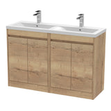 Modern Splash 1200mm Autumn Oak 4 Door Floor Standing Vanity Unit With Polymarble Basin