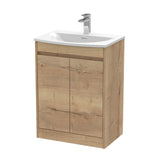 Modern Splash 600mm Autumn Oak 2 Door Floor Standing Vanity Unit With Curved Basin