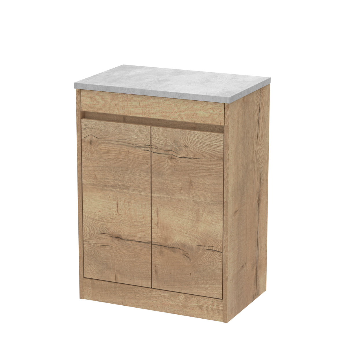 Modern Splash 600mm Autumn Oak 2 Door Floor Standing Vanity Unit With Bellato Grey Worktop