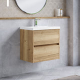 Modern Splash 600mm Autumn Oak 2 Drawer Wall Hung Vanity Unit With Mid-Edge Basin