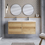 Modern Splash 1200mm Autumn Oak 4 Drawer Wall Hung Vanity Unit With 2 Tap Hole Polymarble basin