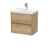 Modern Splash 600mm Autumn Oak 2 Drawer Wall Hung Vanity Unit With Thin Edge Basin