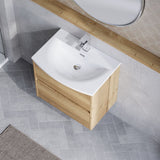 Modern Splash 600mm Autumn Oak 2 Drawer Wall Hung Vanity Unit With U-Shaped Curved Basin