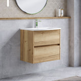 Modern Splash 600mm Autumn Oak 2 Drawer Wall Hung Vanity Unit With U-Shaped Curved Basin