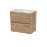 Modern Splash 600mm Autumn Oak 2 Drawer Wall Hung Vanity Unit With Bellato Grey Worktop