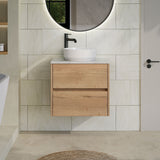 Modern Splash 600mm Autumn Oak 2 Drawer Wall Hung Vanity Unit With Bellato Grey Worktop
