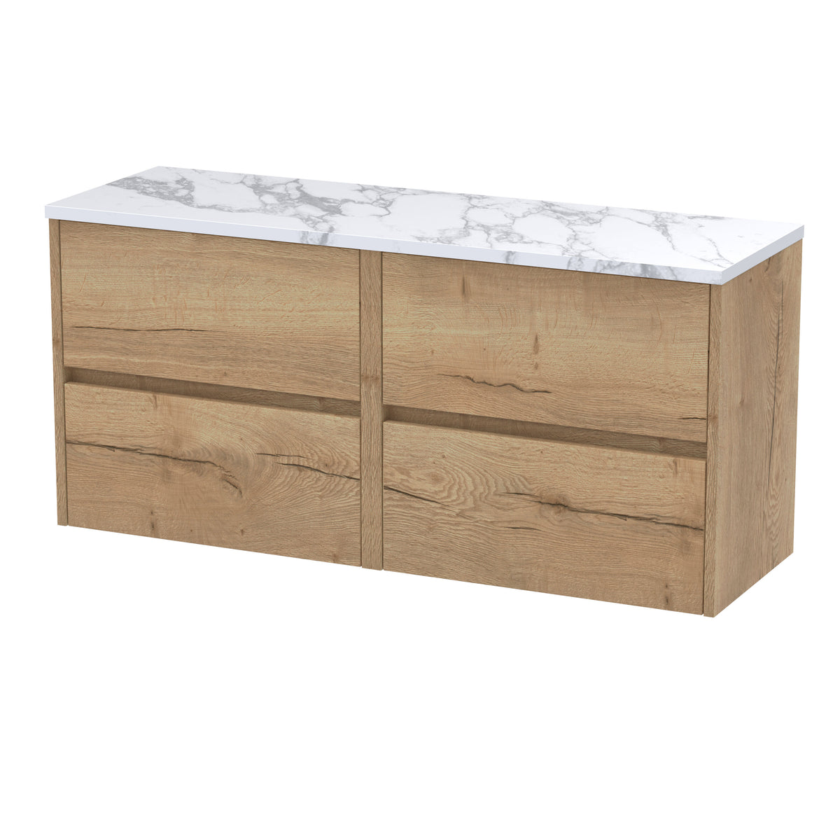 Modern Splash 1200mm Autumn Oak 4 Drawer Wall Hung Vanity With Carrara Laminate Worktop
