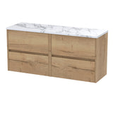 Modern Splash 1200mm Autumn Oak 4 Drawer Wall Hung Vanity With Carrara Laminate Worktop