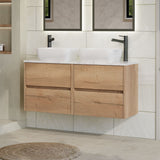 Modern Splash 1200mm Autumn Oak 4 Drawer Wall Hung Vanity With Carrara Laminate Worktop