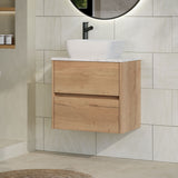 Modern Splash 600mm Autumn Oak 2 Drawer Wall Hung Vanity Unit With Carrara Laminate Worktop