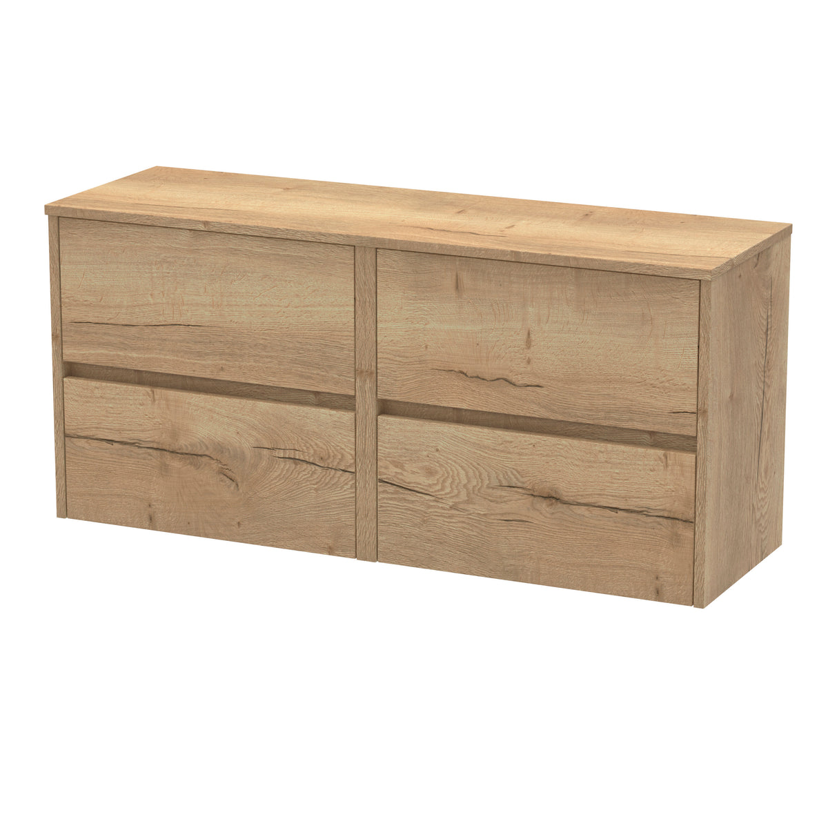 Modern Splash 1200mm Autumn Oak 4 Drawer Wall Hung Vanity Unit With Autumn Oak Worktop