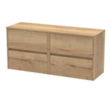 Modern Splash 1200mm Autumn Oak 4 Drawer Wall Hung Vanity Unit With Autumn Oak Worktop