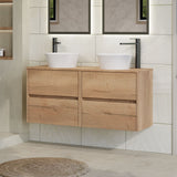 Modern Splash 1200mm Autumn Oak 4 Drawer Wall Hung Vanity Unit With Autumn Oak Worktop