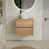 Modern Splash 600mm Autumn Oak 2 Drawer Wall Hung Vanity Unit & Worktop