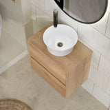 Modern Splash 600mm Autumn Oak 2 Drawer Wall Hung Vanity Unit & Worktop