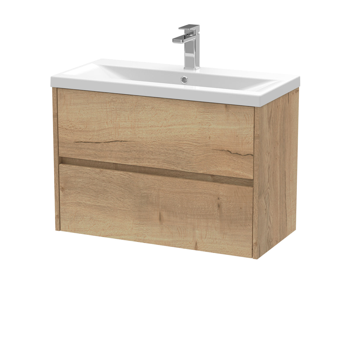 Modern Splash 800mm Autumn Oak 2 Drawer Wall Hung Vanity Unit With Mid-Edge Basin