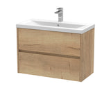 Modern Splash 800mm Autumn Oak 2 Drawer Wall Hung Vanity Unit With Mid-Edge Basin