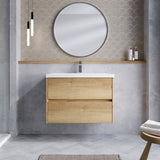 Modern Splash 800mm Autumn Oak 2 Drawer Wall Hung Vanity Unit With Mid-Edge Basin