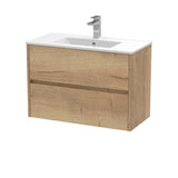 Modern Splash 800mm Autumn Oak 2 Drawer Wall Hung Vanity Unit With Minimalist Basin