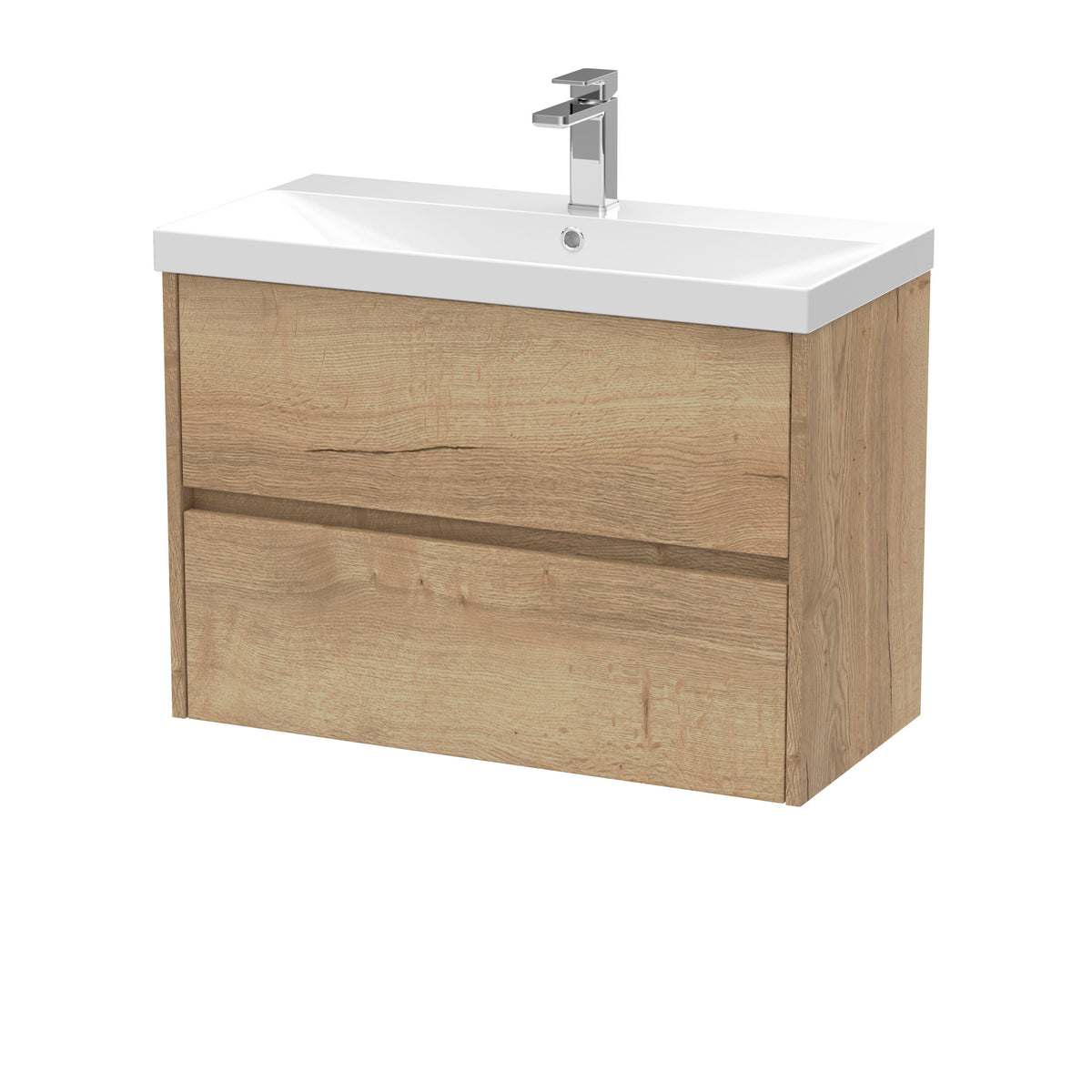 Modern Splash 800mm Autumn Oak 2 Drawer Wall Hung Vanity Unit With Thin Edge Basin