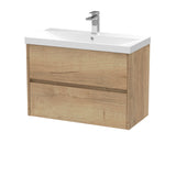 Modern Splash 800mm Autumn Oak 2 Drawer Wall Hung Vanity Unit With Thin Edge Basin